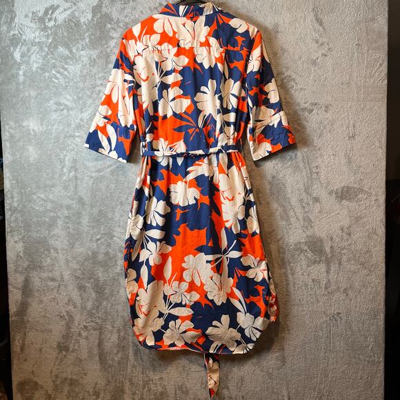 Bagutta Blue Orange Cotton Hidden Button Down Tie Dress Womens Size Large - Picture 3 of 7